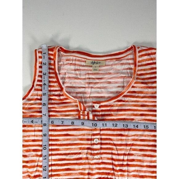 Style & Co Artistic Stripe‎ Henley Top Large Women's Coral White Sleeveless NEW - Picture 4 of 7